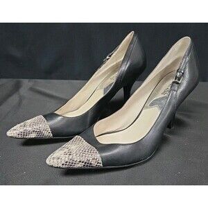 Michael Kors Black/Dark Sand Embossed Leather Cape Toe Haylen Pumps Size 10 M